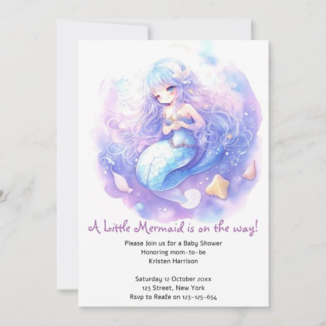 Invitation Baby shower de sirène d'Imaginaire marin envoûtant (Devant)