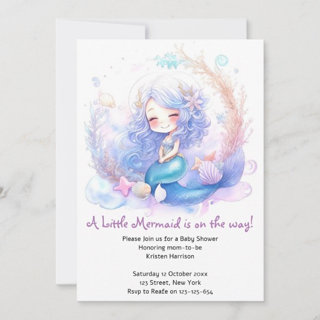 Invitation Baby shower de sirène enchanté (Devant)