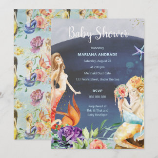 Invitation Baby shower De Sirène Océan Sous Mer Floral Girl