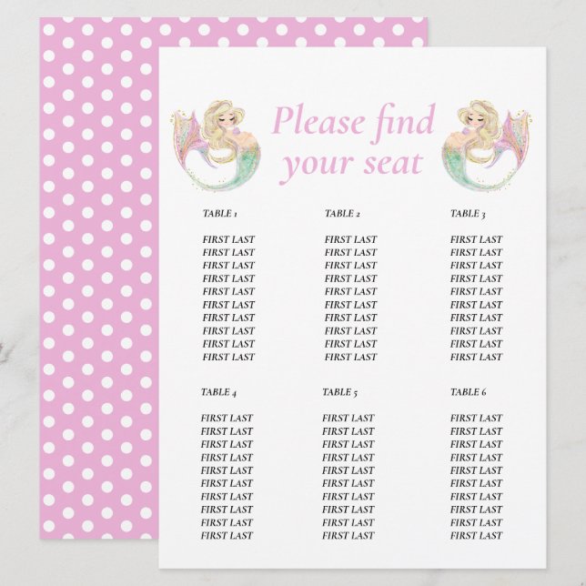 Invitation Baby shower de sirène. Points poke du tableau (Devant / Derrière)