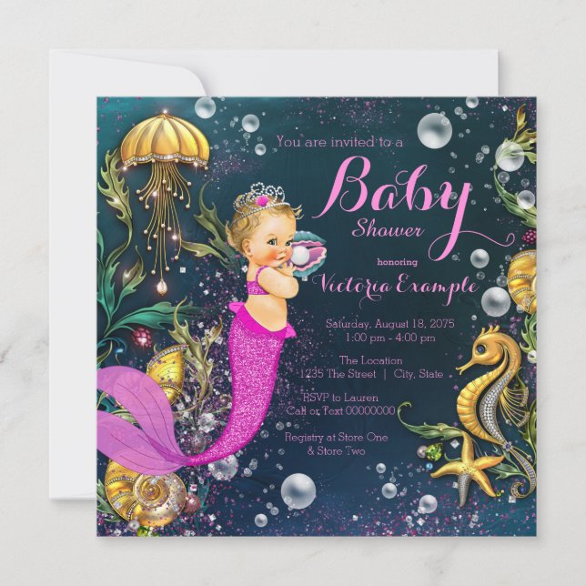 Invitation Baby shower de sirène rose (Devant)