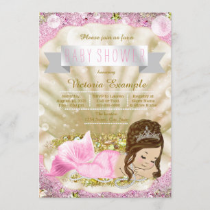 Invitation Baby shower de sirène rose et or Brunette