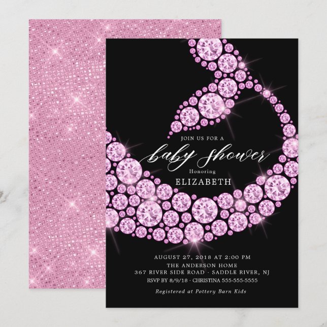 Invitation Baby shower de sirène rose moderne (Devant / Derrière)
