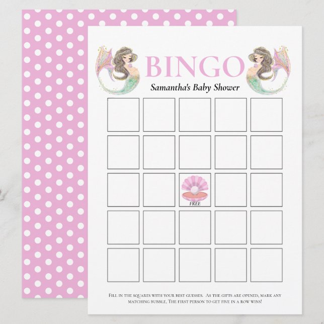 Invitation Baby shower de sirène sous le bingo de mer (Devant / Derrière)