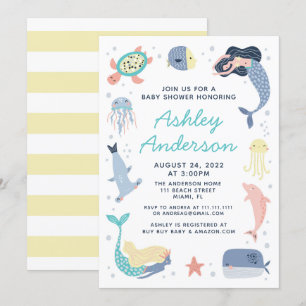 Invitation Baby shower de sirènes d'animaux marins