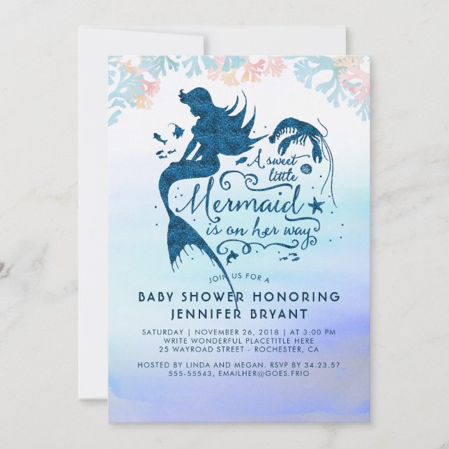 Invitation Baby shower De Sirènes Sous L'Océan Mer (Devant)