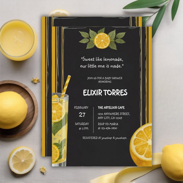 Invitation Baby shower de socle en carton citronné doux (Créateur téléchargé)