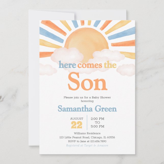 Invitation Baby shower de soleil garçon (Devant)