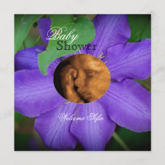 Invitation Baby shower de sonogramme violet "enfant de fleurs