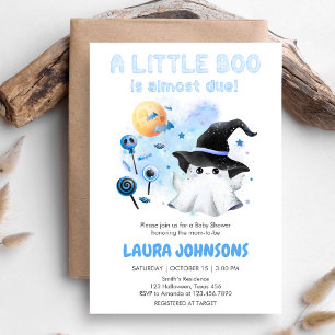 Invitation Baby shower de sorcière Blue Little Boo Ghost