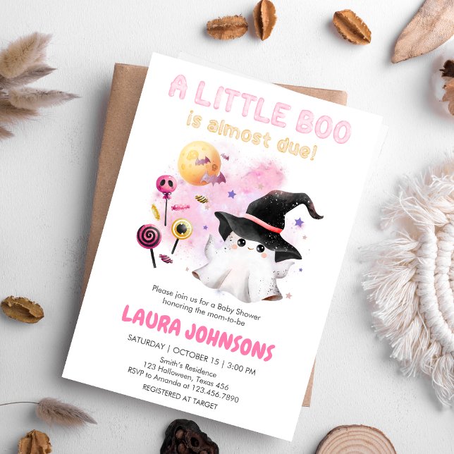 Invitation Baby shower de sorcière de petit garçon rose (Little Boo Halloween Baby Shower Invitation)
