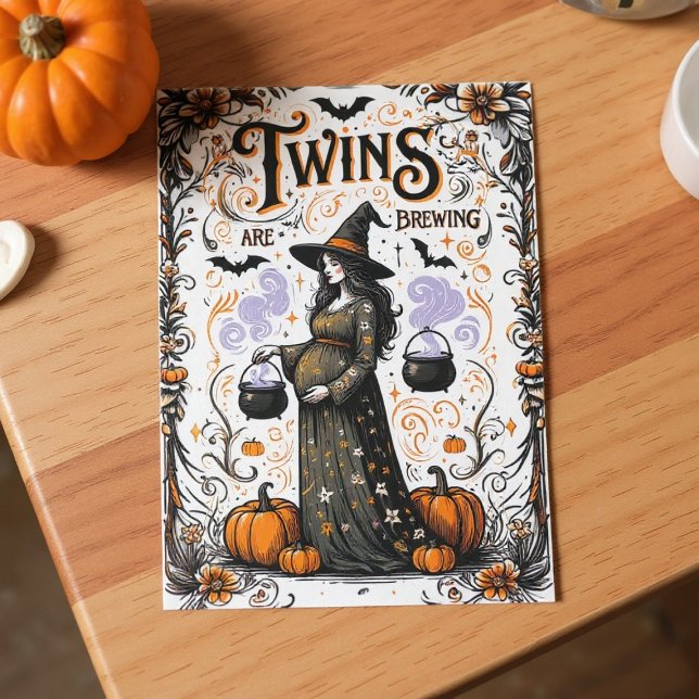 Invitation Baby shower de sorcière d'Halloween - Les jumeaux  (Créateur téléchargé)