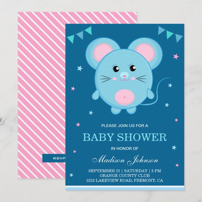 Invitation Baby shower de souris doux (Devant / Derrière)