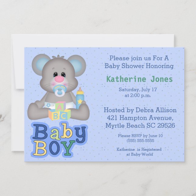 Invitation Baby shower de souris pour bébé mignonn (Devant)