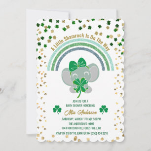 Invitation Baby shower de St patrick Elelphant Little Shamroc
