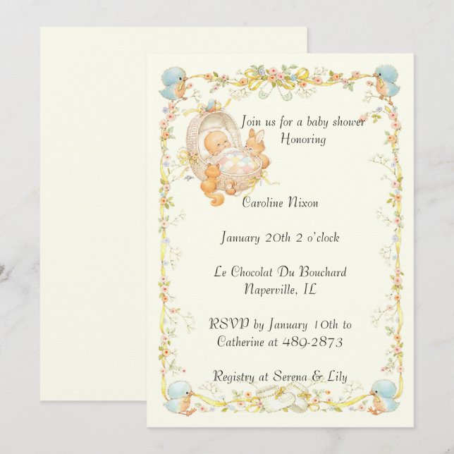 Invitation Baby shower de style vintage (Devant / Derrière)