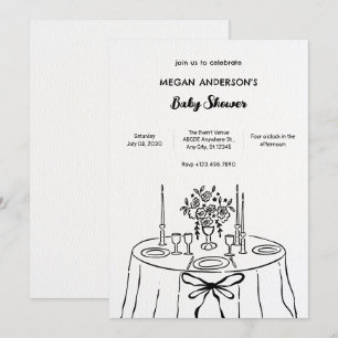 Invitation Baby shower de table minimaliste à dessin manuel