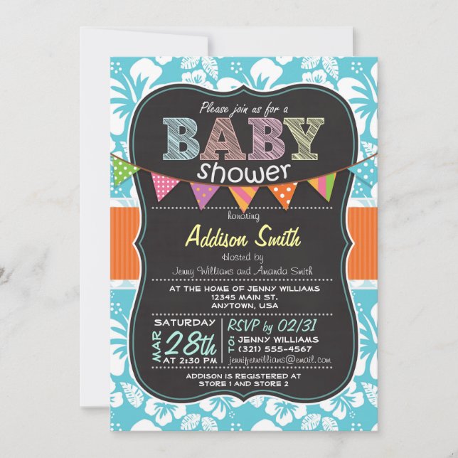 Invitation Baby shower de tableau de bord à fleur d'Hibiscus  (Devant)