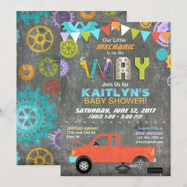 Invitation Baby shower de tableau de bord des outils d'engren (Devant / Derrière)