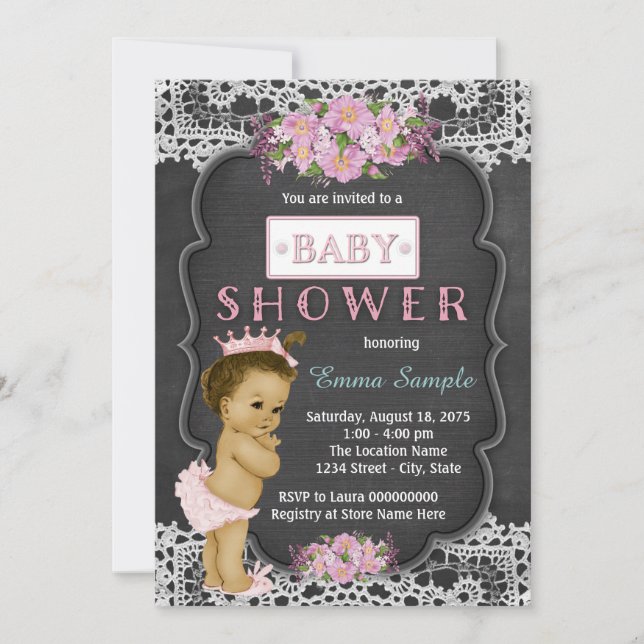 Invitation Baby shower de tableau de bord en dentelle rustiqu (Devant)