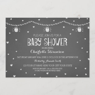 Invitation Baby shower de tableau de bord Vintage gris Coeur