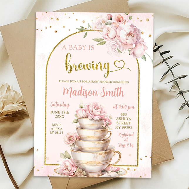 Invitation Baby shower de Tea Party de Pise Rose (Créateur téléchargé)