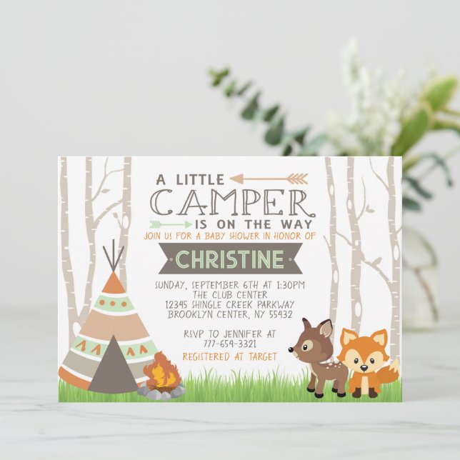 Invitation Baby shower de Teepee de Woodland (Debout devant)