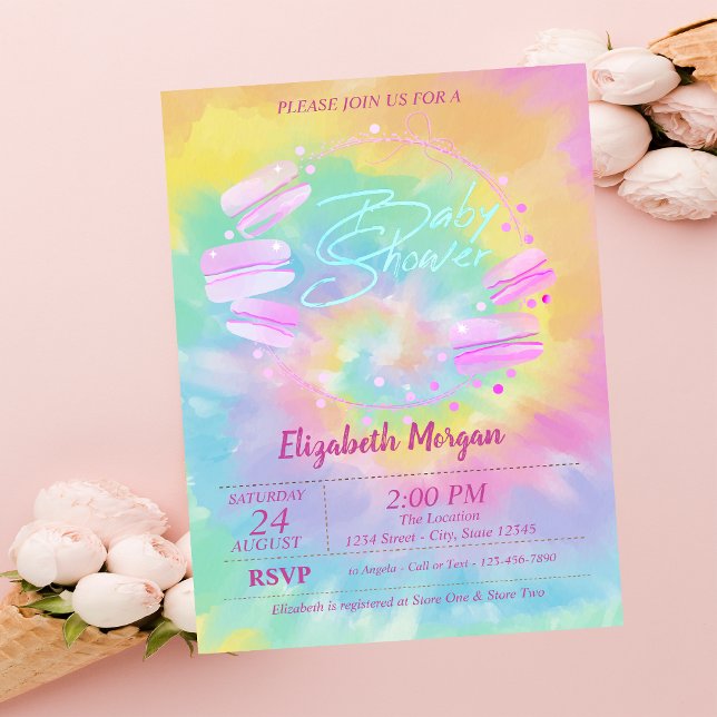 Invitation Baby shower de teinture de Macarons français (Créateur téléchargé)