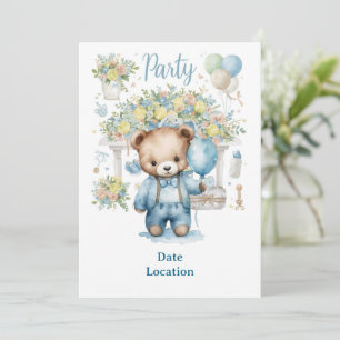 Invitation Baby shower de tennis pour bébé garçon bleu thème
