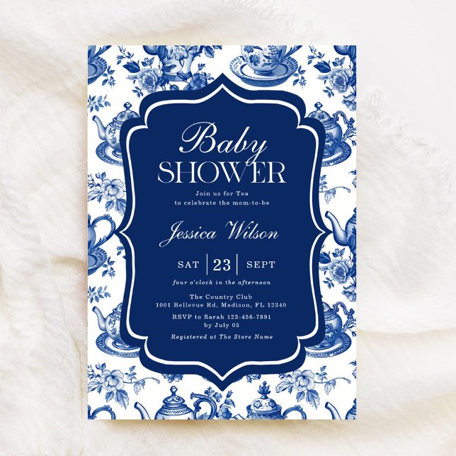 Invitation Baby shower de thé Blue Chinoiserie (Créateur téléchargé)