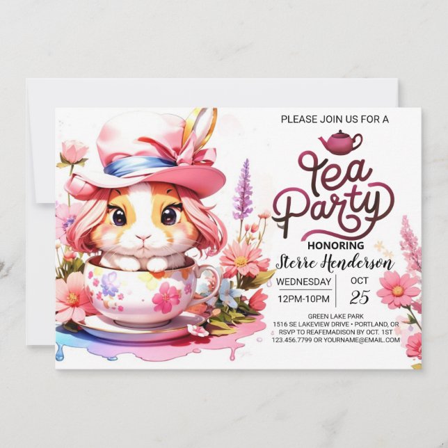 Invitation Baby shower de thé Bunny Fleur sauvage (Devant)