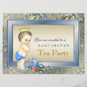 Invitation Baby shower de thé de garçons de bleu et d'or