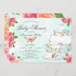 Invitation Baby shower de thé floral aquarelle