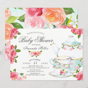 Invitation Baby shower de thé floral aquarelle