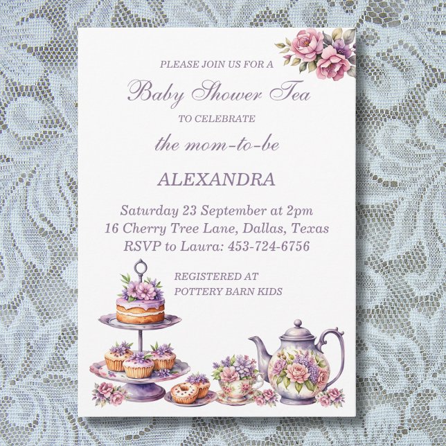 Invitation Baby shower de thé Whimsical Lilac Floral Rose (Créateur téléchargé)