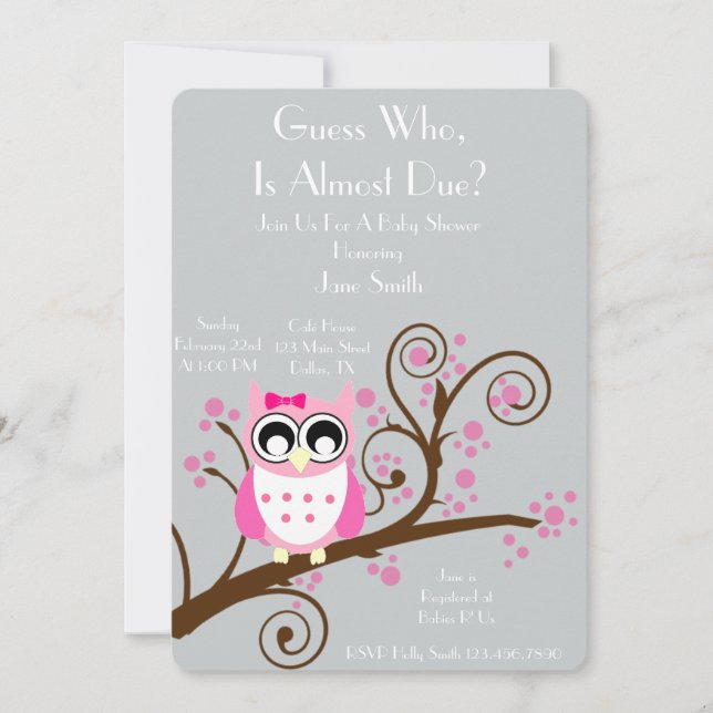 Invitation Baby shower de thème de hibou (Devant)