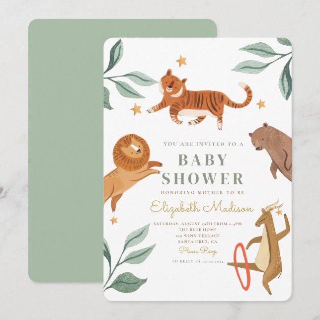 Invitation Baby shower de tigre d'aquarelle (Devant / Derrière)