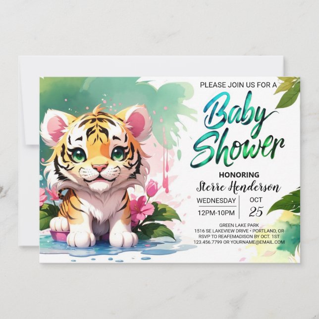 Invitation Baby shower de tigre de Whiskers Aquarelle (Devant)