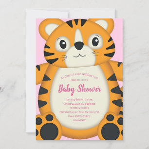 Invitation Baby shower de tigre Safari fille rose