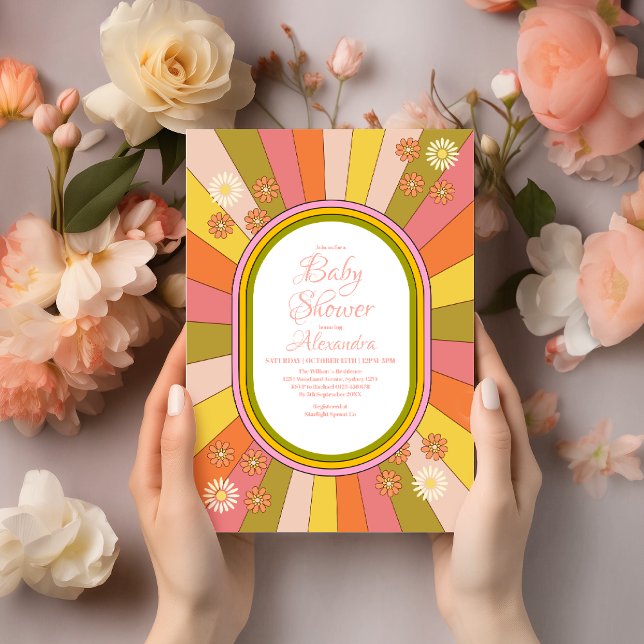 Invitation Baby shower de tonalités à thème des années 70 Sup (Créateur téléchargé)