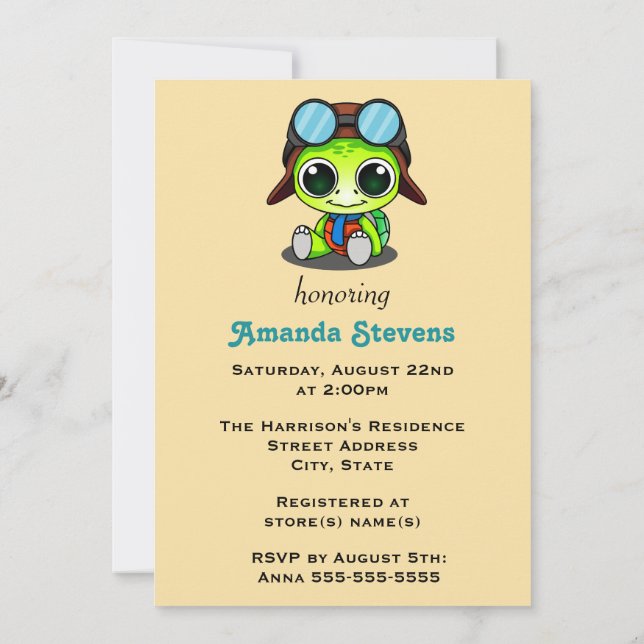 Invitation Baby shower de tortue caricaturale Cute Chibi (Dos)
