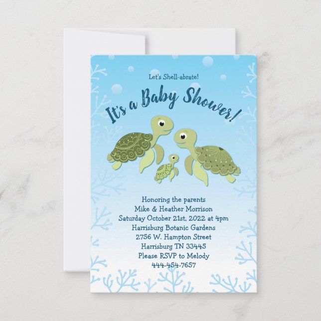 Invitation Baby shower de tortue de mer Co-Ed Genre Neutre (Devant)