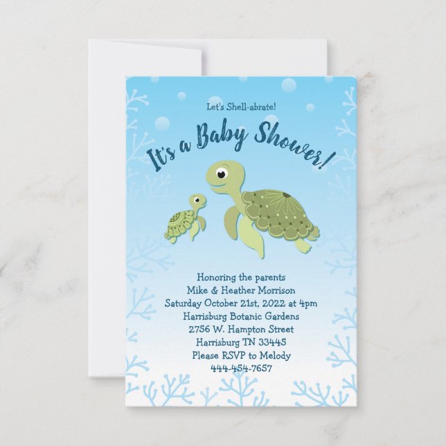 Invitation Baby shower de tortue de mer Co-Ed Genre Neutre (Devant)