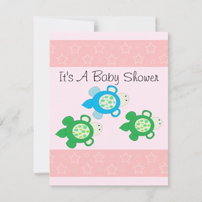 Invitation Baby shower de tortue rose (Devant)