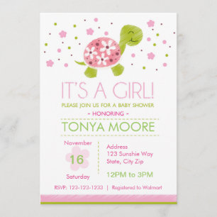 Invitation Baby shower de tortue rose