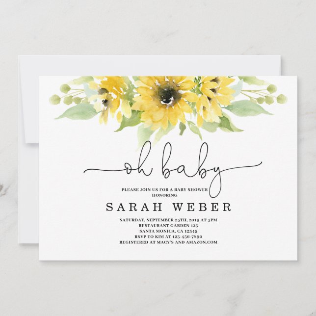 Invitation Baby shower de tournesol (Devant)