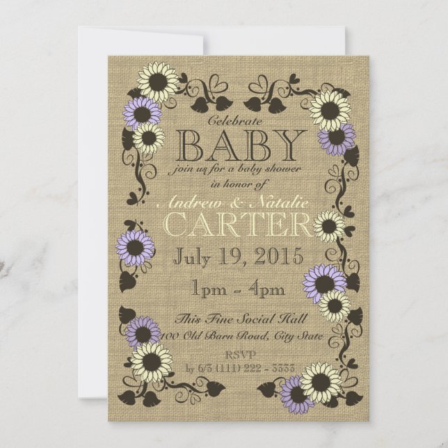 Invitation Baby shower de tournesol (Devant)