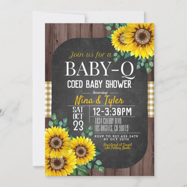 Invitation Baby shower de tournesol Baby-Q (Devant)