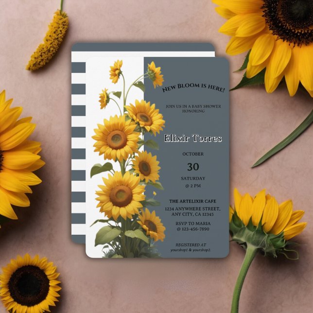 Invitation Baby shower de tournesol bleu (Créateur téléchargé)