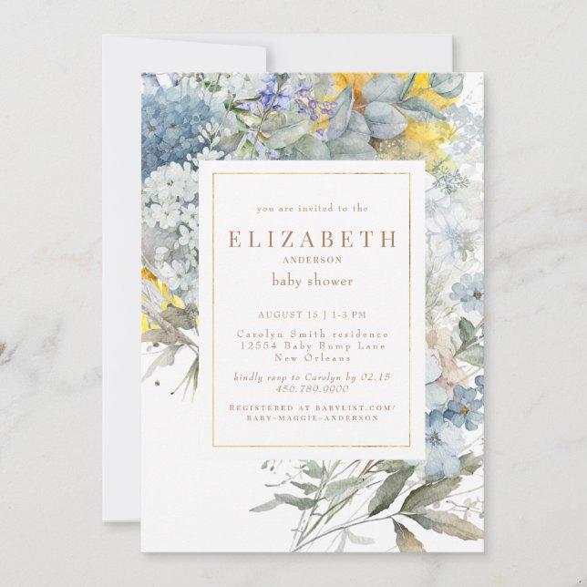 Invitation Baby shower de tournesol bleu Dusty (Devant)